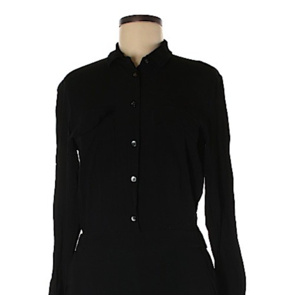 Black Button-Front Calf-Length Jumpsuit